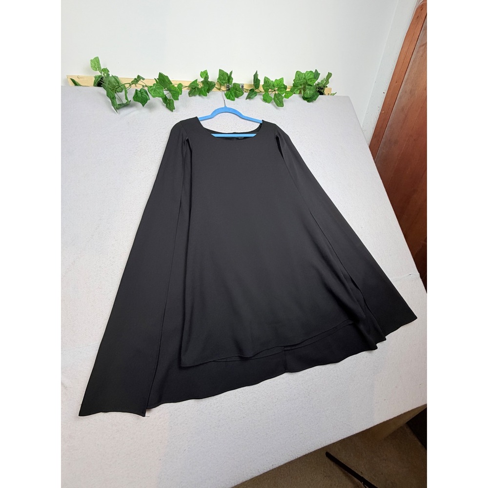 Haoduoyi Black Cape Sleeve Blouse‎ Split Sleeve High Low Top XL